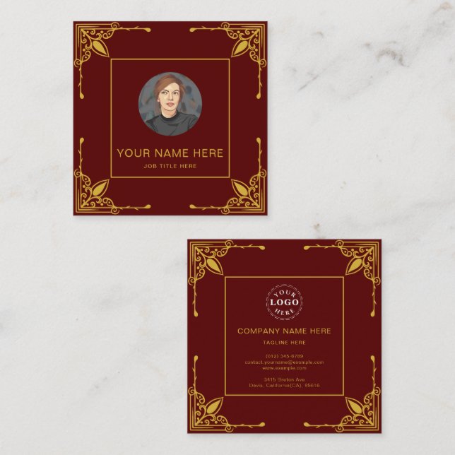 Carte D'appel Maroon Calling Card Featuring Metallic Gold (Devant / Derrière)