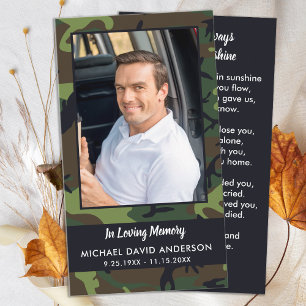 Carte D'appel Memorial Sympathy Camo Funeral Prayer Card Rustic