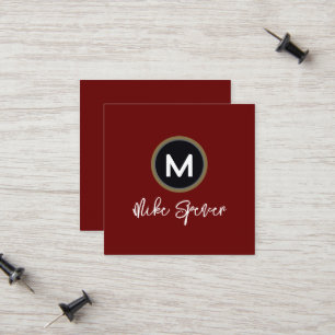 Carte D'appel Monogramme circulaire cool sur carré rouge foncé