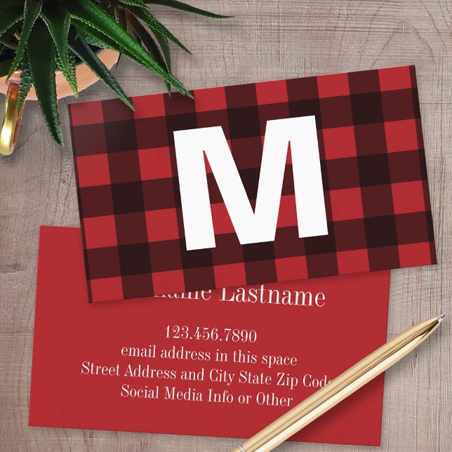 Carte D'appel Monogramme de Motif de buffle rouge et noir rustiq (Custom Business Card)