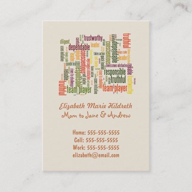 Carte D'appel Motivation Mots #4 valeurs positives (Devant)