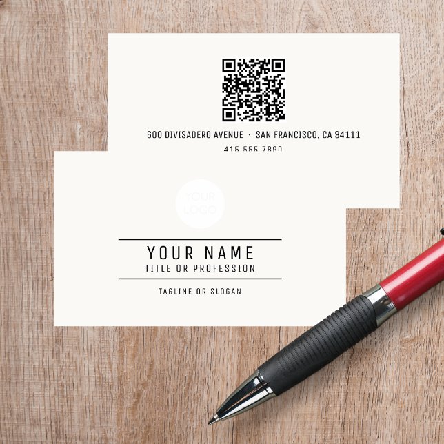 Carte D'appel Nom du code QR Logo professionnel désactivé blanc (QR Code Name Professional Logo Off White Calling Card cover)