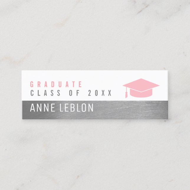 Carte D'appel Nom du diplômé, classe élégante féminine rose (Devant)