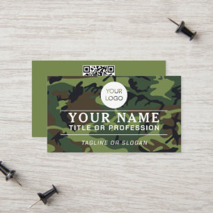 Carte D'appel Nom du logo professionnel QR Code Camo vert milita