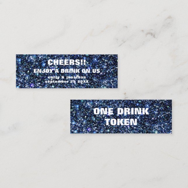Carte D'appel Noms de Parties scintillant bleue Date Mariage Bil (Devant / Derrière)