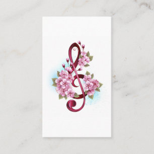 Carte D'appel Notes de clef musicale en treble avec des fleurs S