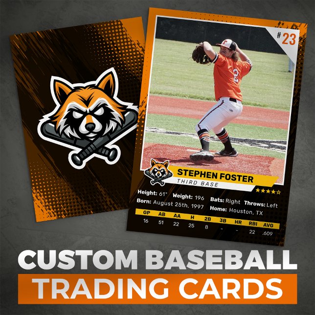 Carte D'appel Orange Baseball Trading Card Photo Baseball Logo (Créateur téléchargé)