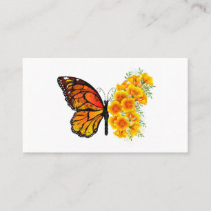 Carte D'appel Papillon à fleurs avec Poppy de Californie jaune