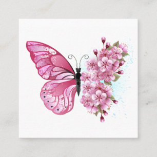Carte D'appel Papillon à fleurs avec Sakura rose