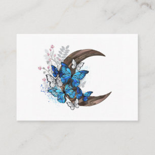 Carte D'appel Papillons bleus sur croissant en bois