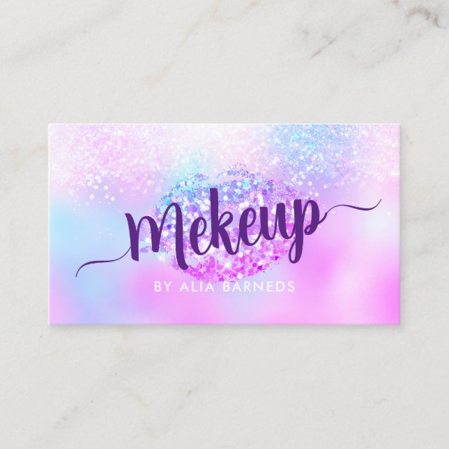 Carte D'appel Parties scintillant holographique Lip Purple Girl  (Devant)
