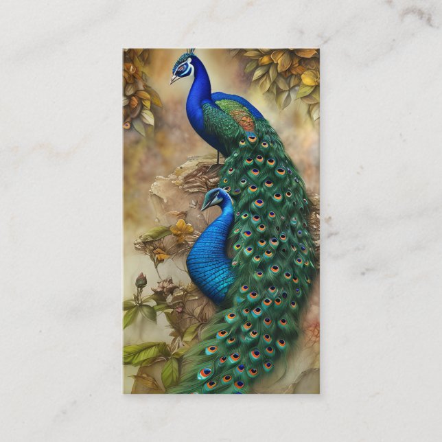 Carte D'appel Peacock gris Art aquarelle peinture (Devant)