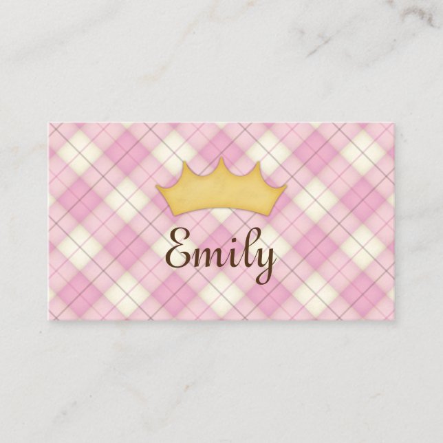 Carte d'appel personnalisée Princesse Plaid rose (Devant)