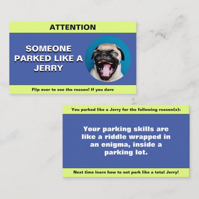 Carte D'appel Personnaliser garée comme un Jerry, drôle de stati (Devant / Derrière)