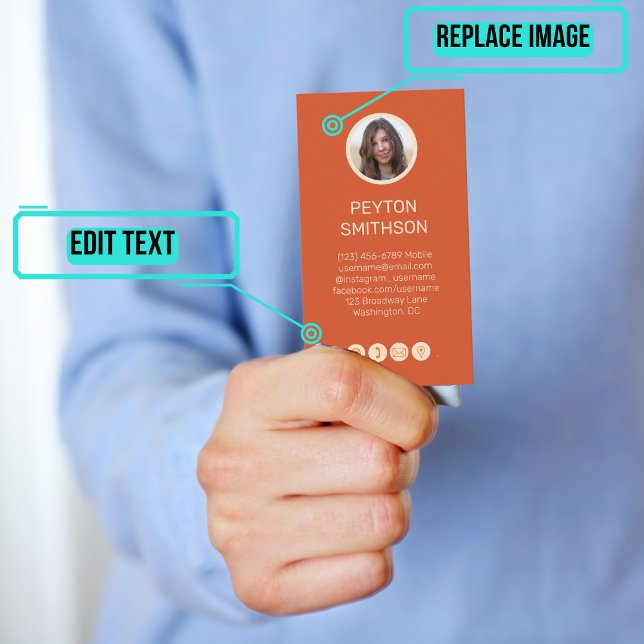 Carte d'appel personnelle : Couple w photos orange (This design has photos of each partner on opposite sides of the card.)