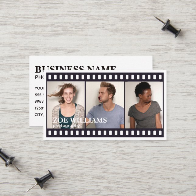 Carte D'appel Photo Booth Film Bandes Photographie (Devant/Arrière en situation)