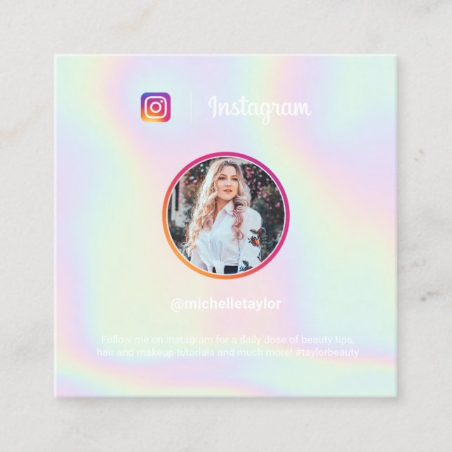 Carte D'appel Photo Instagram holographique moderne pastel rainb (Devant)