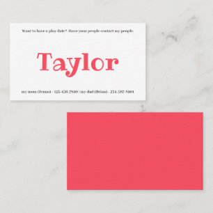 Carte d'appel pour enfants Jouer Date Playdates Fi