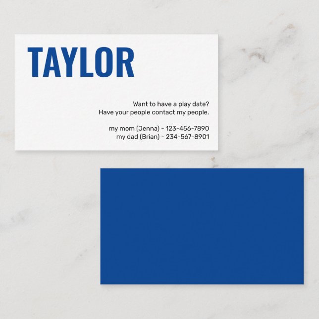 Carte d'appel pour enfants Jouer Date Playdates Fi (Devant / Derrière)
