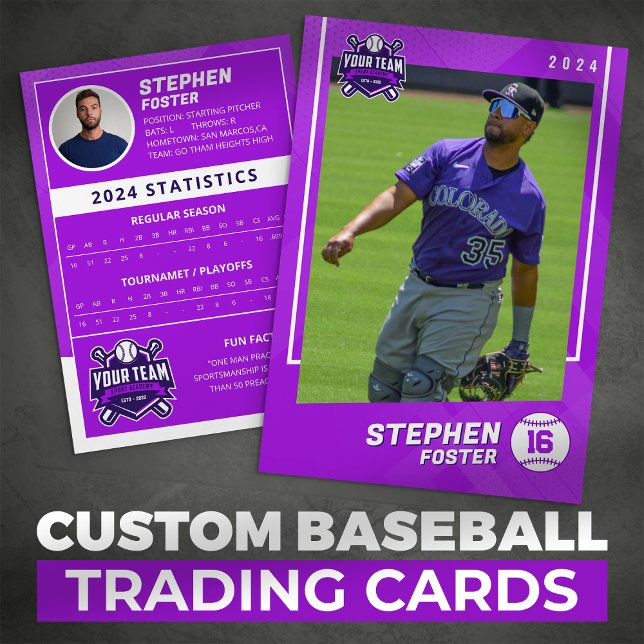 Carte D'appel Purple Baseball Trading Card Pro Baseball Player (Créateur téléchargé)
