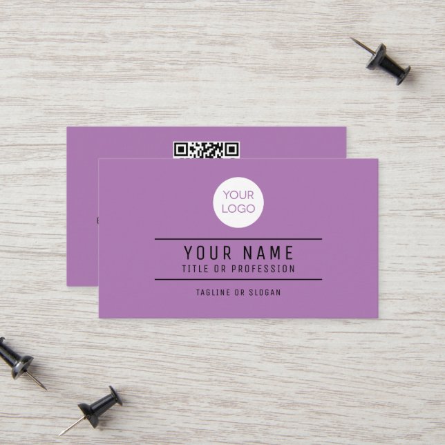 Carte D'appel QR Code Nom Professionnel Logo Lavender (Devant/Arrière en situation)