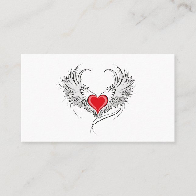 Carte D'appel Red Angel Coeur avec ailes (Devant)