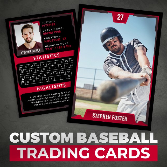 Carte D'appel Red Baseball Trading Card - Profil du joueur (Créateur téléchargé)
