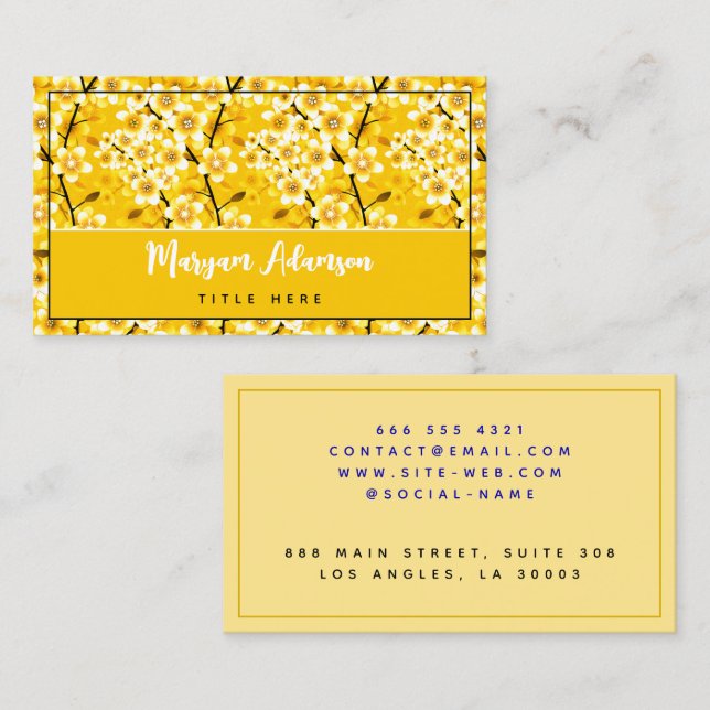 Carte D'appel Roses floraux uniques, Elégant or moutarde (Devant / Derrière)