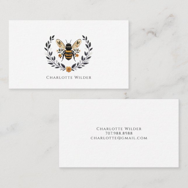 Carte D'appel Script Signature Personalized Bee Floral  (Devant / Derrière)