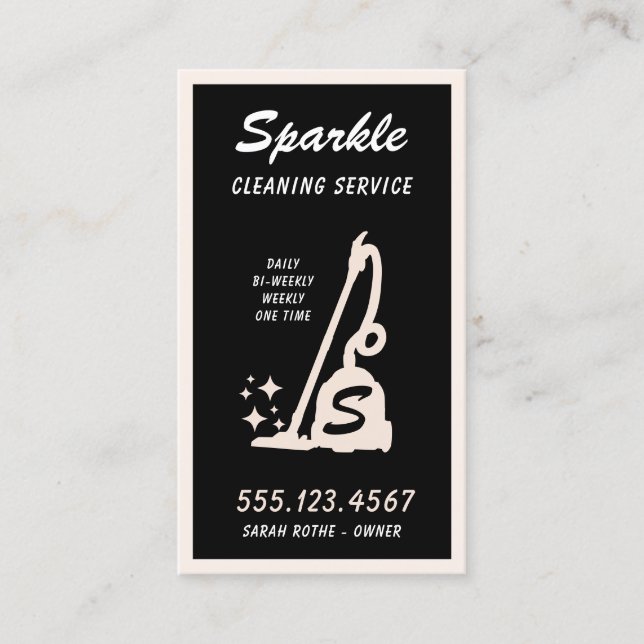 Carte D'appel Service de nettoyage Maid Retro Blanc Noir (Devant)
