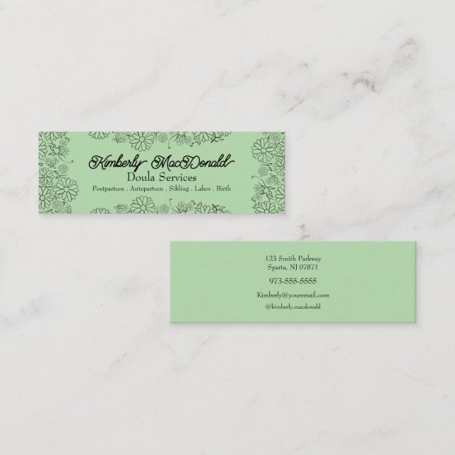 Carte D'appel Services de doula de script Vert sauge (Devant / Derrière)