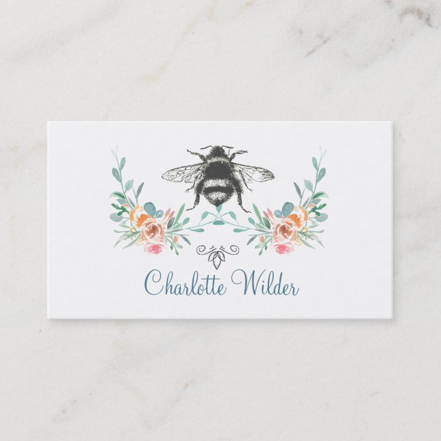 Carte D'appel Signature de script Personnalisé Bee Floral (Devant)