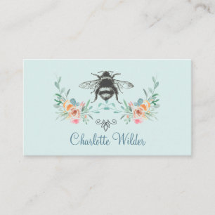 Carte D'appel Signature de script Personnalisé Bee Floral Bleu