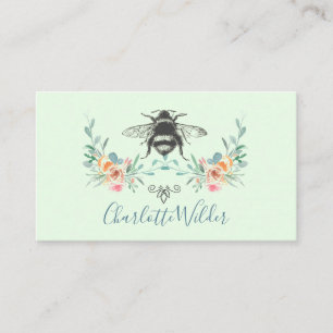 Carte D'appel Signature de script Personnalisé Bee Floral Vert