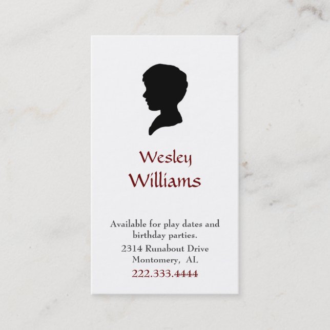 Carte D'appel Silhouette Portrait du garçon Play Date Card (Devant)