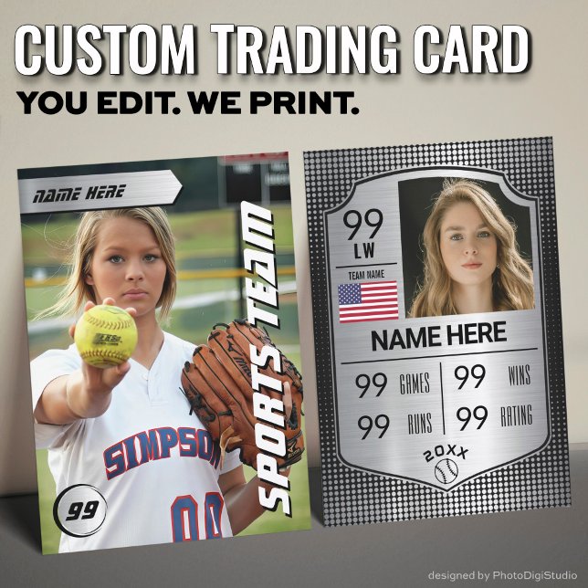 Carte D'appel Softball Stats Shield Card Softball Trading Card (Custom Softball Trading Card, Silver Shield Player Card)