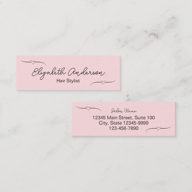 Carte D'appel Stylo cheveux rose et noir manuscrit (Devant / Derrière)