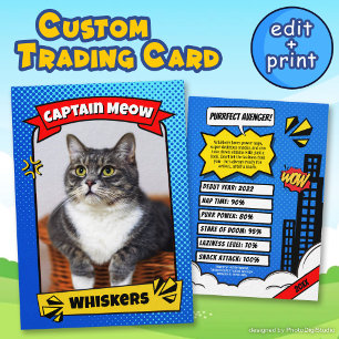 Carte D'appel Supercat Comic Trading Card Funny Custom Cat Cadea