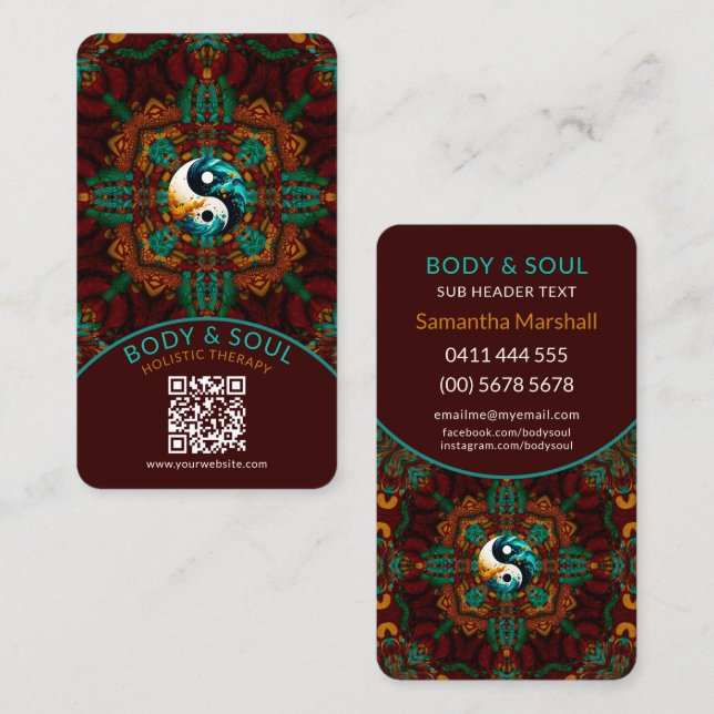 Carte D'appel Teal Brown Earthy Eastern Yin Yang Holistic (Devant / Derrière)