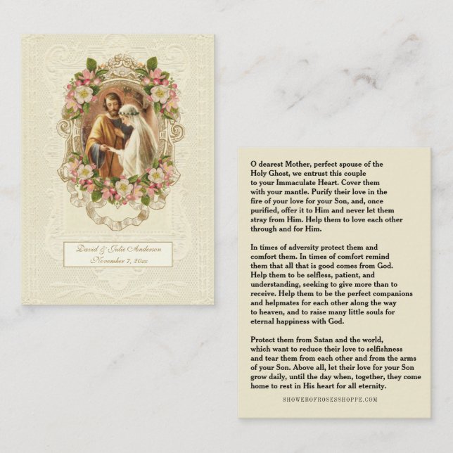 Carte D'appel Traditional Catholic Wedding Prayer Holy Card (Devant / Derrière)