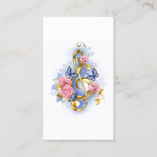 Carte D'appel Treble clef with Pink Roses