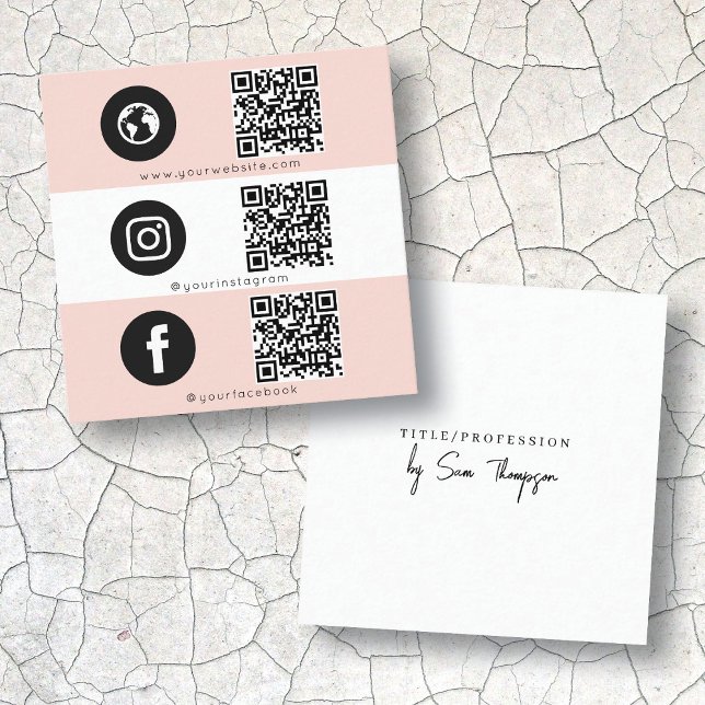 Carte D'appel Triple Icon & QR Code Business Social Media Rose (Créateur téléchargé)