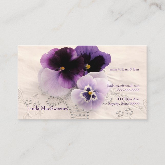 Carte D'appel Trois pansies violettes maman (Devant)