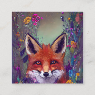 Carte D'appel Un portrait d'un renard avec des fleurs Hyperdétai