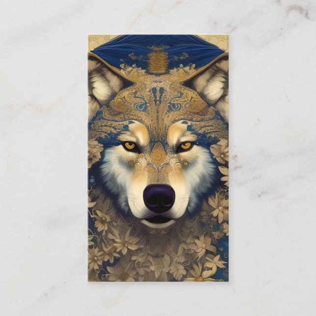Carte D'appel Wolf avec les yeux étoilés en Motifs bleu et or (Devant)