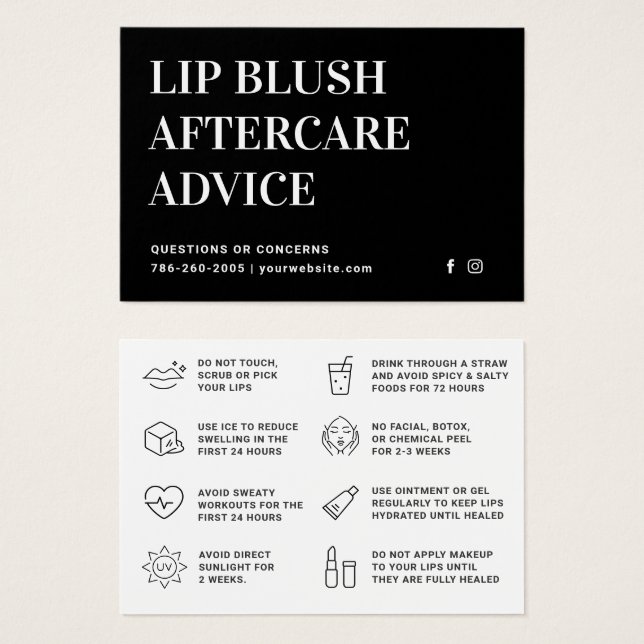Carte d'après-soin moderne Black Lip Blush Lip Tat (Devant & derrière)
