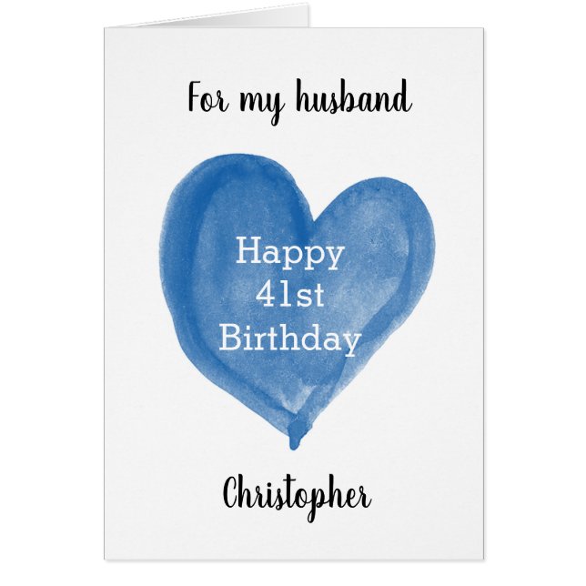 Carte d'Aquarelle Bleue Coeur 41e Anniversaire (Devant)