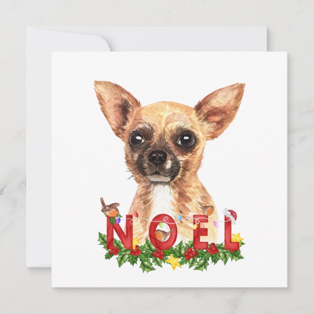 Carte d'aquarelle Chihuahua Noel Christmas Flat (Devant)