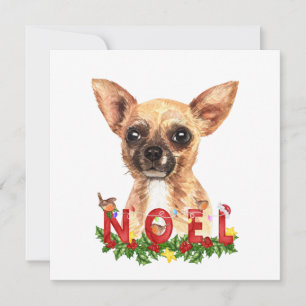 Carte d'aquarelle Chihuahua Noel Christmas Flat