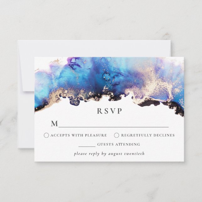 Carte d'aquarelle couleur or bleu violet RSVP (Devant)